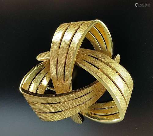 Brooch, vintage, frosted bows, circa 1970, 750/18K yellow go...