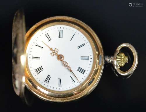 Small pocket watch, decorated with floral motifs, enameled i...