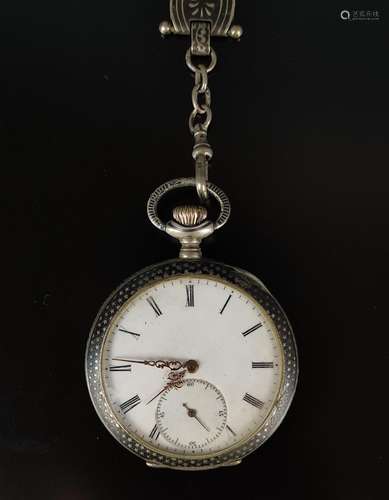 Pocket watch, dial with Roman numbers and small second, case...