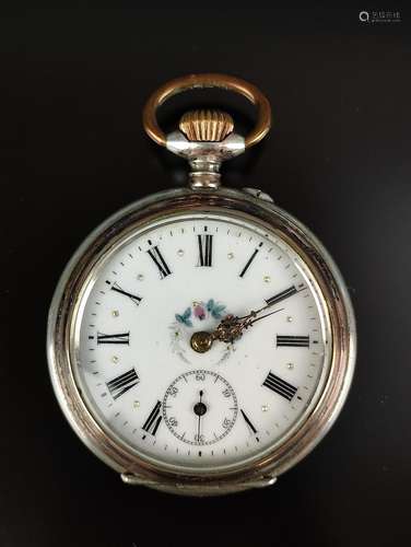 Pocket watch, dial with Roman numbers and small second, flor...