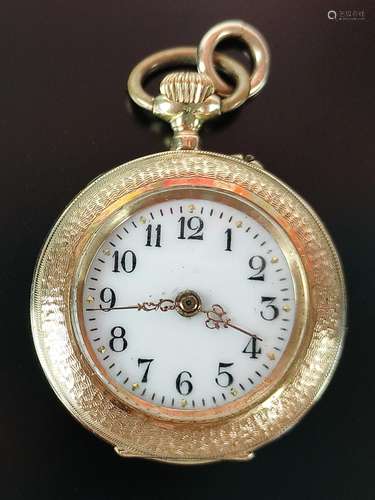 Small pocket watch, with Arabic numbers, 14K/585 yellow gold...