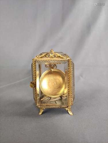 Watch box / pocket watch stand, thick faceted glass panes, g...