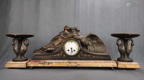 Art Deco mantel clock/table clock, swan clock with two stand...