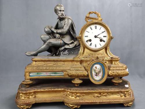 A mantel clock / table clock with cosmograph, seated scholar...