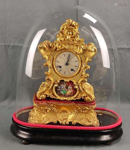 Decorative mantel clock, on matching base, on pedestal, abov...