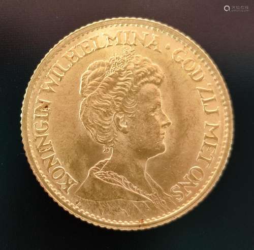 Gold coin, Wilhelmina I, 10 guilders, 1912, Netherlands, dia...