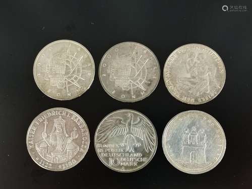 6 commemorative coins, 2 x 10 DM 2000 years of Bonn, 1 x10 D...