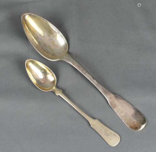 24 dinner spoons with wide bar finials and pointy tapered sp...