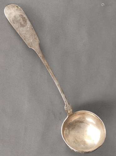 Ladle, broadly flared end of the handle with floral chiselle...