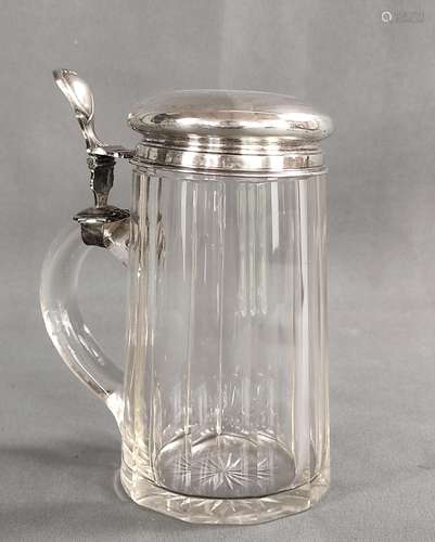 Lidded tankard, conical glass body with ribbed wall, mount s...