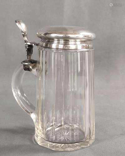 Lidded tankard, conical glass body with ribbed wall, mount s...
