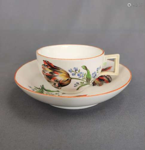Meissen cup with saucer, hemispherical cup with geometric ha...