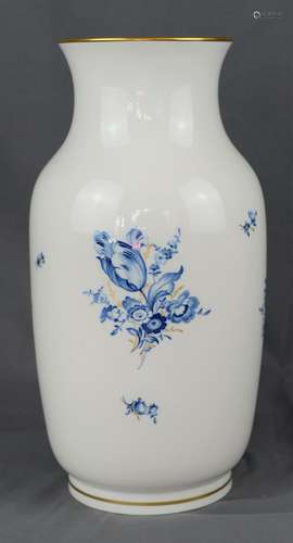 Large vase, aquatint blue floral painting with insects and g...