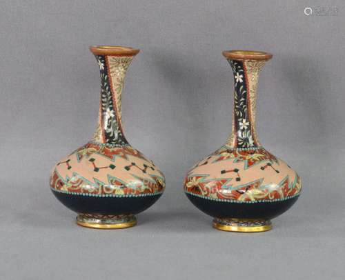 Pair of miniature cloisonné vases, decorated with floral mot...