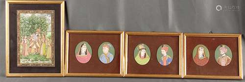 Four Persian-Indian miniatures, three depictions as spouse p...