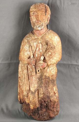 Figure of a saint, probably Peter, softwood, formerly colour...