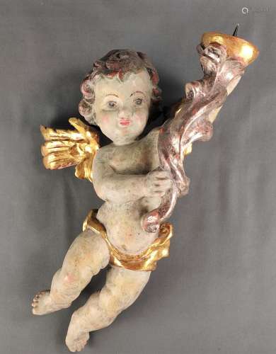Putto as candlestick, finely polychrome painted and finely s...