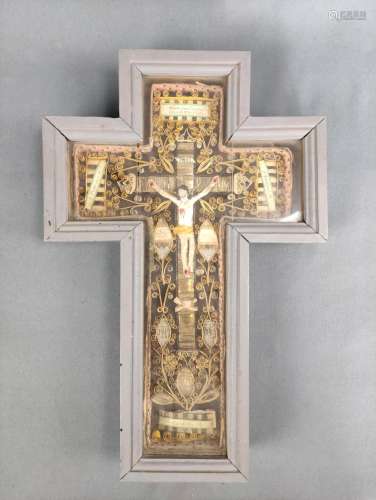 Christ cross behind glass case, Christ corpus attached to pa...