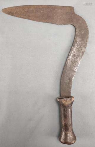 Throwing iron in the shape of a sickle, iron, wooden handle,...