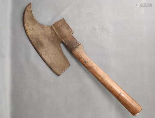 Carpenter's hatchet, wrought iron with wood, with forge mark...