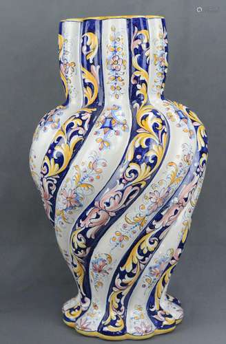 Floor vase, polychrome painted with yellow-blue decoration o...