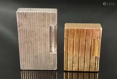 Two Dupont lighters, one silver plated, S.T. Dupont, stripe ...