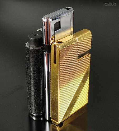 Three lighters, 1 x Rowenta, gold plated, h 6,4cm, 1 x Etien...