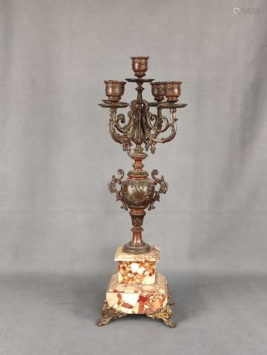 Five-armed candelabra, on marble stand, this on five curved ...