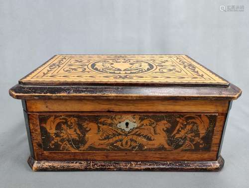 Great wooden box, lidded box, painted with griffins, winged ...