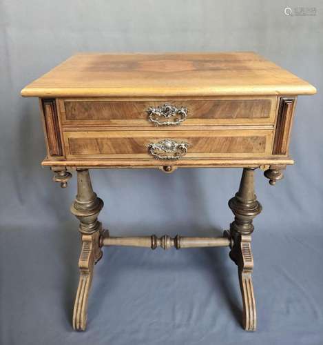 Sewing table, with two drawers, the upper divided into diffe...