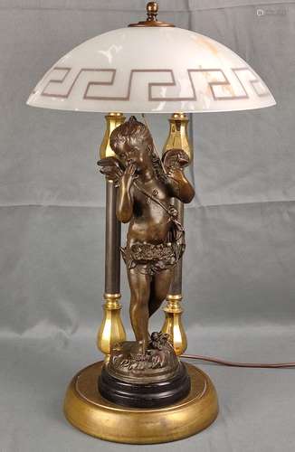 Table lamp with figure of a cupid, standing figure with bouq...