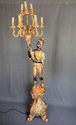 Venetian blackamoor figure candelabra lamp, baroqueising for...