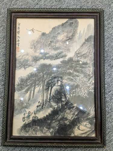 傅抱石，老框精品纸本山水人物