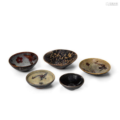 A group of five glazed ceramics