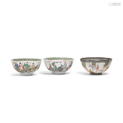 Three enameled porcelain bowls