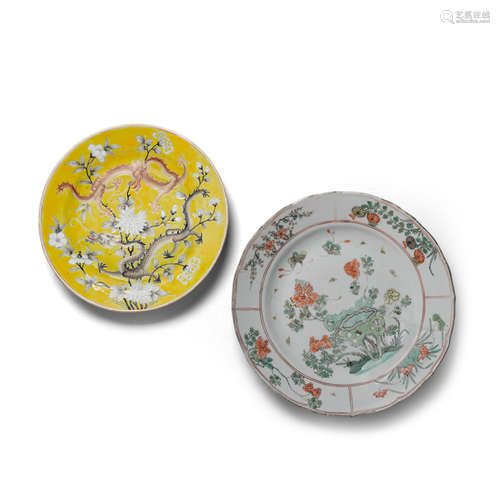 Two enameled porcelain plates