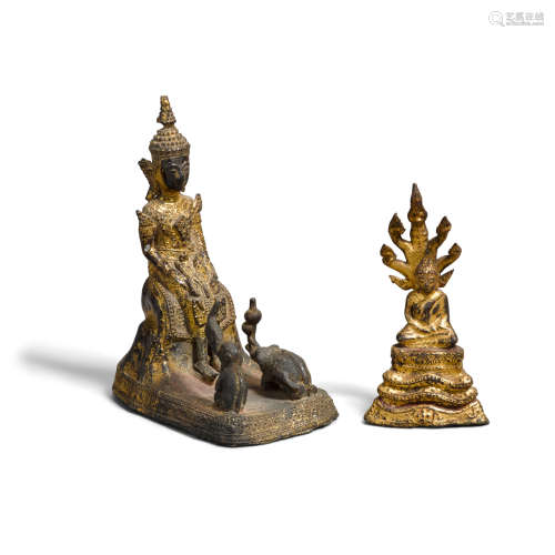 Two Thai gilt bronze figure of the Buddha