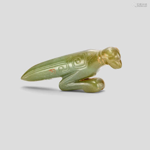 An olive-Green and calcified Jade Praying Mantis pendant