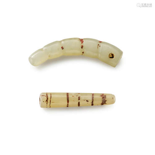 Two Archaic Jade Silkworm Pendants