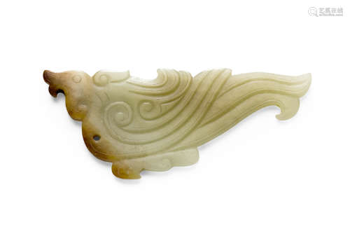 A Small Celadon and Russet Jade Bird Pendant