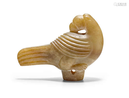 An Ocre and Yellow Jade Bird Finial