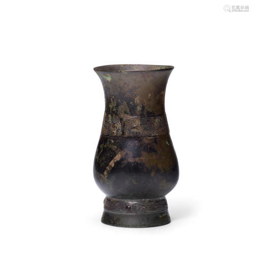 A small archaic bronze ritual wine vessel, Zhi