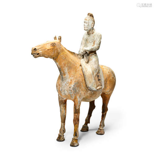 An ochre-Painted gray Pottery Horse and Rider