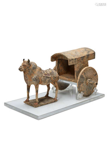 A Painted Pottery Ox and Cart