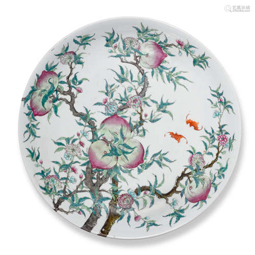 A LARGE WELL-PAINTED FAMILLE-ROSE NINE-PEACH CIRCULAR CHARGE...