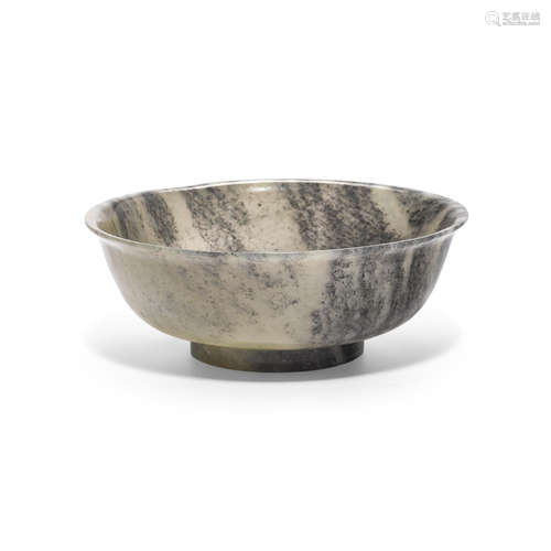 A GRAY AND WHITE NEPHRITE JADE BOWL