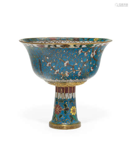 A rare CLOISONNE ENAMEL STEMCUP