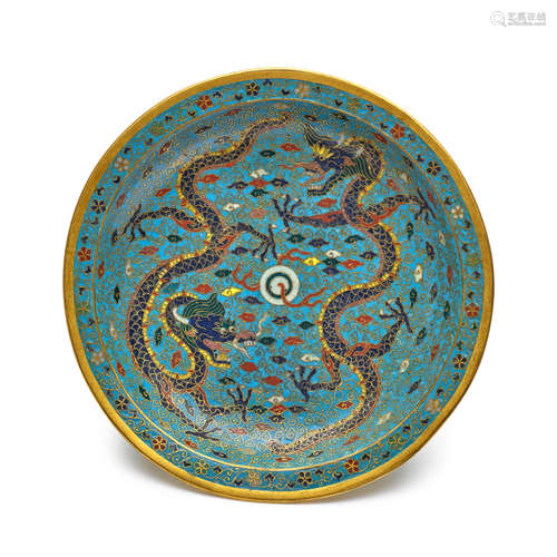 A CLOISONNÉ ENAMEL DRAGON DISH