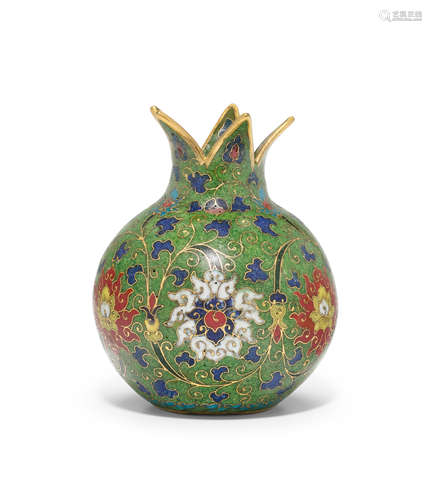 A CLOISONNE ENAMEL POMEGRANATE FORM JAR