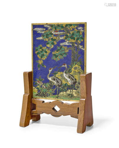 A RARE CLOISONNÉ ENAMEL TABLE SCREEN